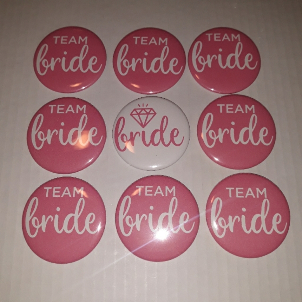 (New) Bride & Team Bride Pinback Button Set (set of 9)